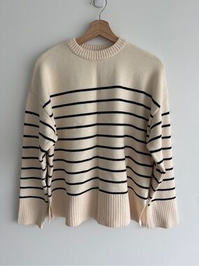 Zara Cream Ribbed-Neck Knit Sweater